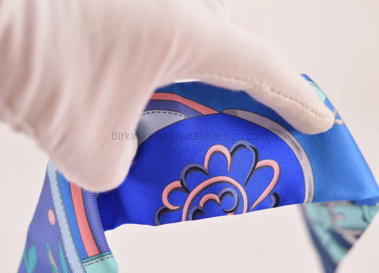 HERMES Twilly 100% Silk FESTIVAL DES AMAZONES GREY/TURQUOISE/ PINK ...  