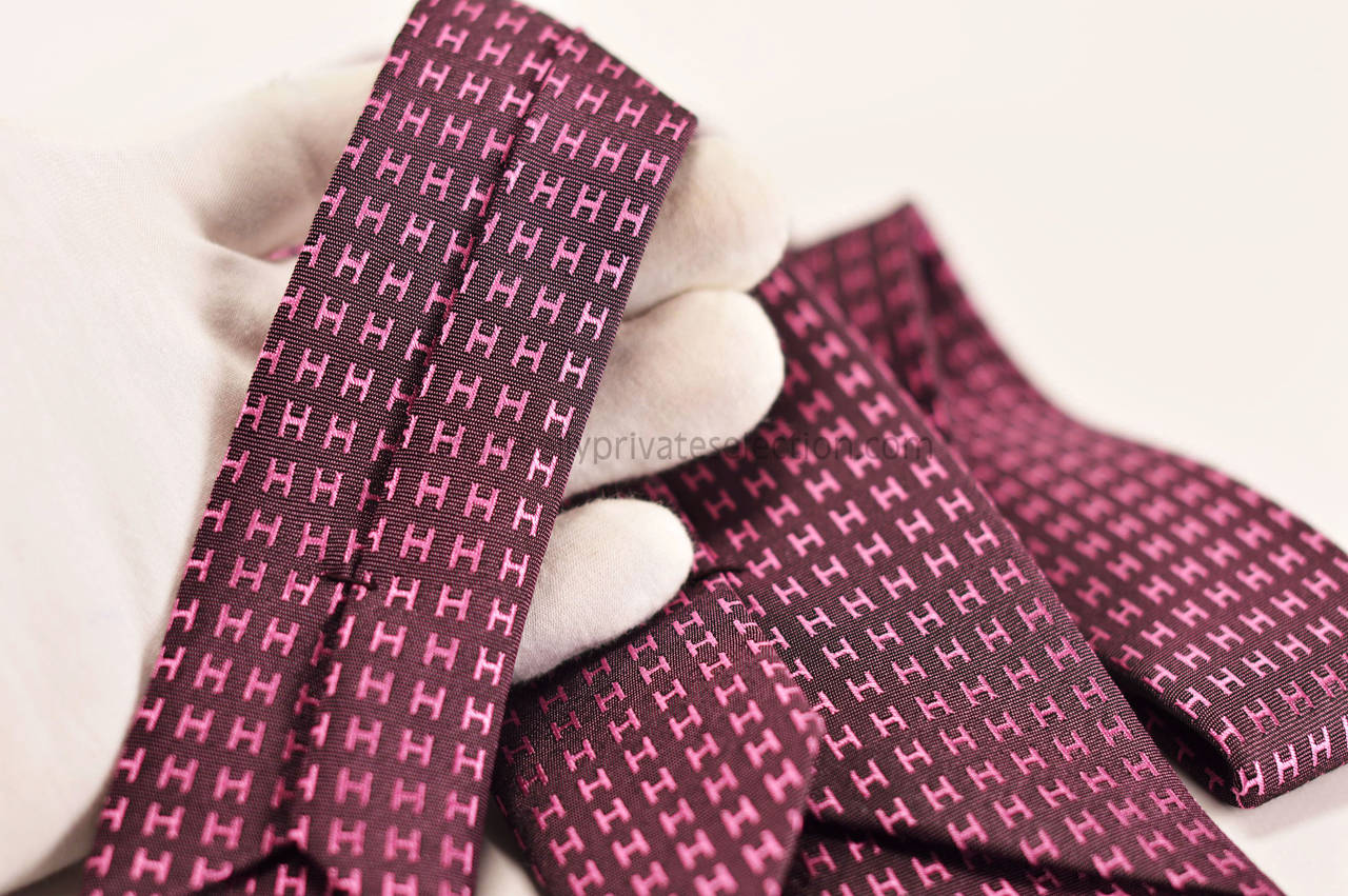 Men's Hermes tie silk FACONNE H CHERRY PURPLE PINK 2015