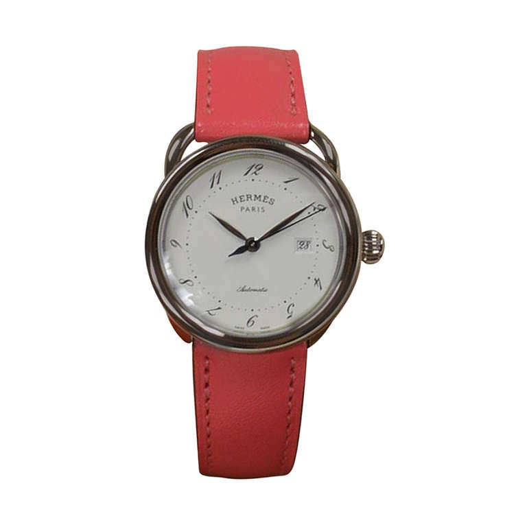 Hermès Arceau Watch Automatique Pink leather bracelet