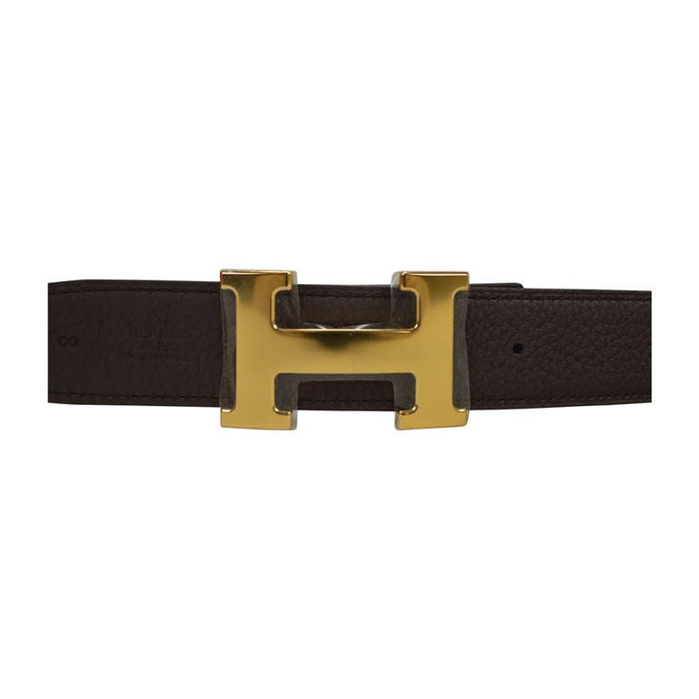 Hermès Belt reversible leather black and chocolate Leather with Gold Hardware H