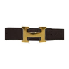 Hermès Belt reversible leather black and chocolate Leather with Gold Hardware H