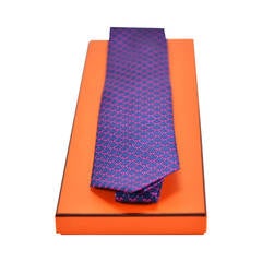 HERMES Tie Twill Navy Blue Fuchsia Blue Sky 8 cm 2015.