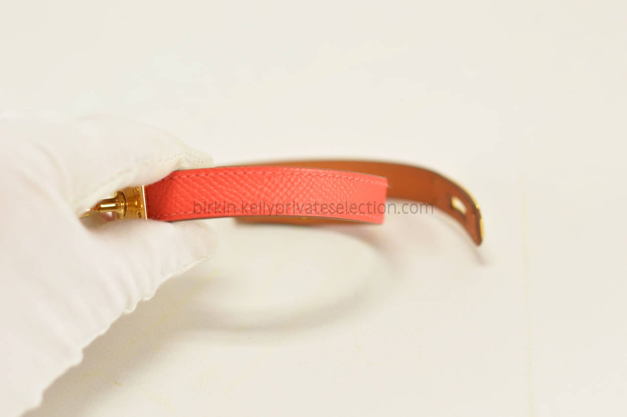 HERMES BRACELET KELLY DOUBLE TOUR EPSOM Rose JAIPUR GOLD HARDWARE ...  