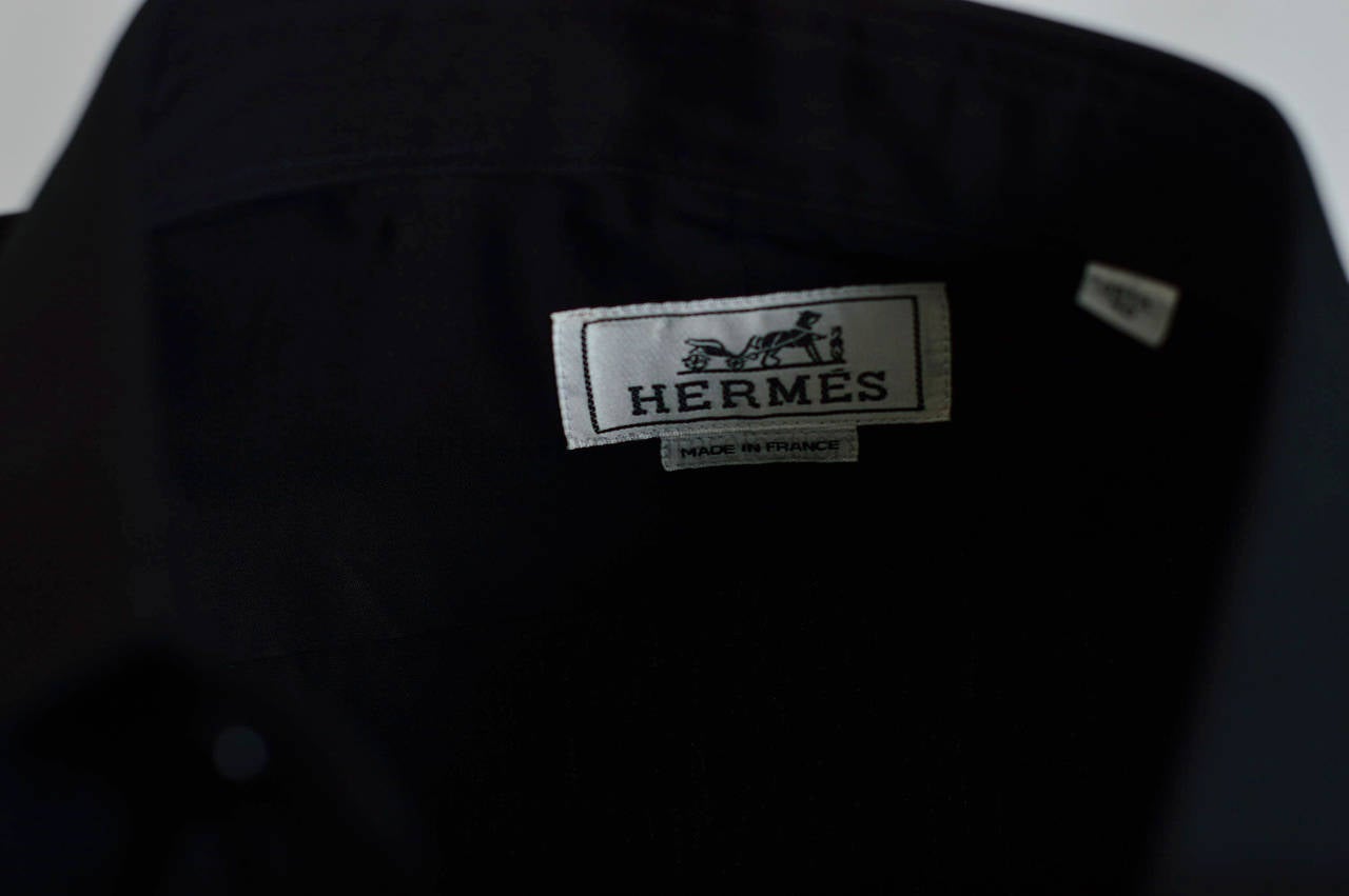 HERMES Shirt DROITE COL DROITE Cotton Poplin 40 BLACK 2015. 5