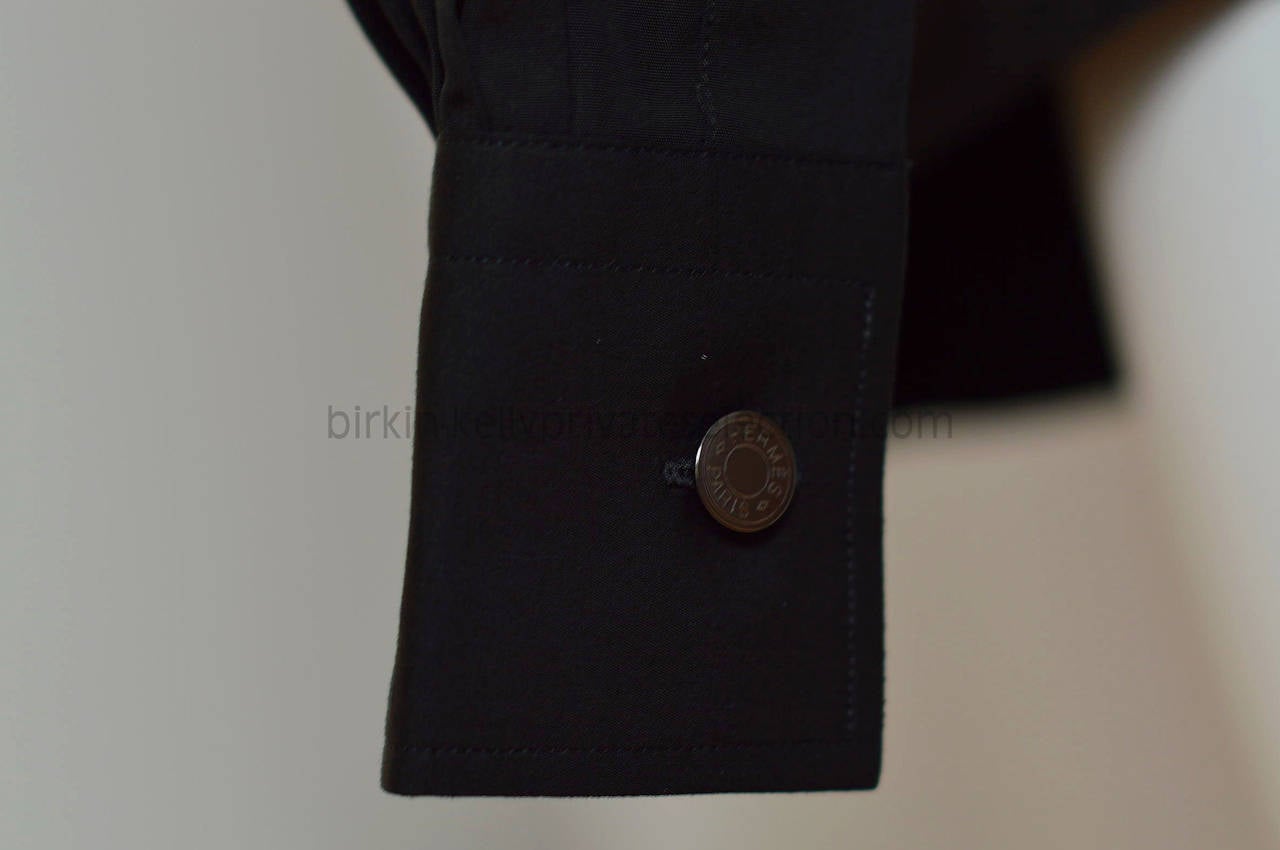 HERMES Shirt DROITE COL DROITE Cotton Poplin 40 BLACK 2015. 1