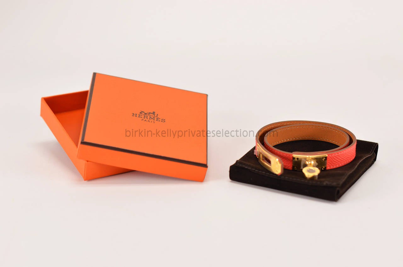 HERMES Bracelet KELLY DOUBLE TOUR M EPSOM PINK JAIPUR Gold Hardware 2015. 2