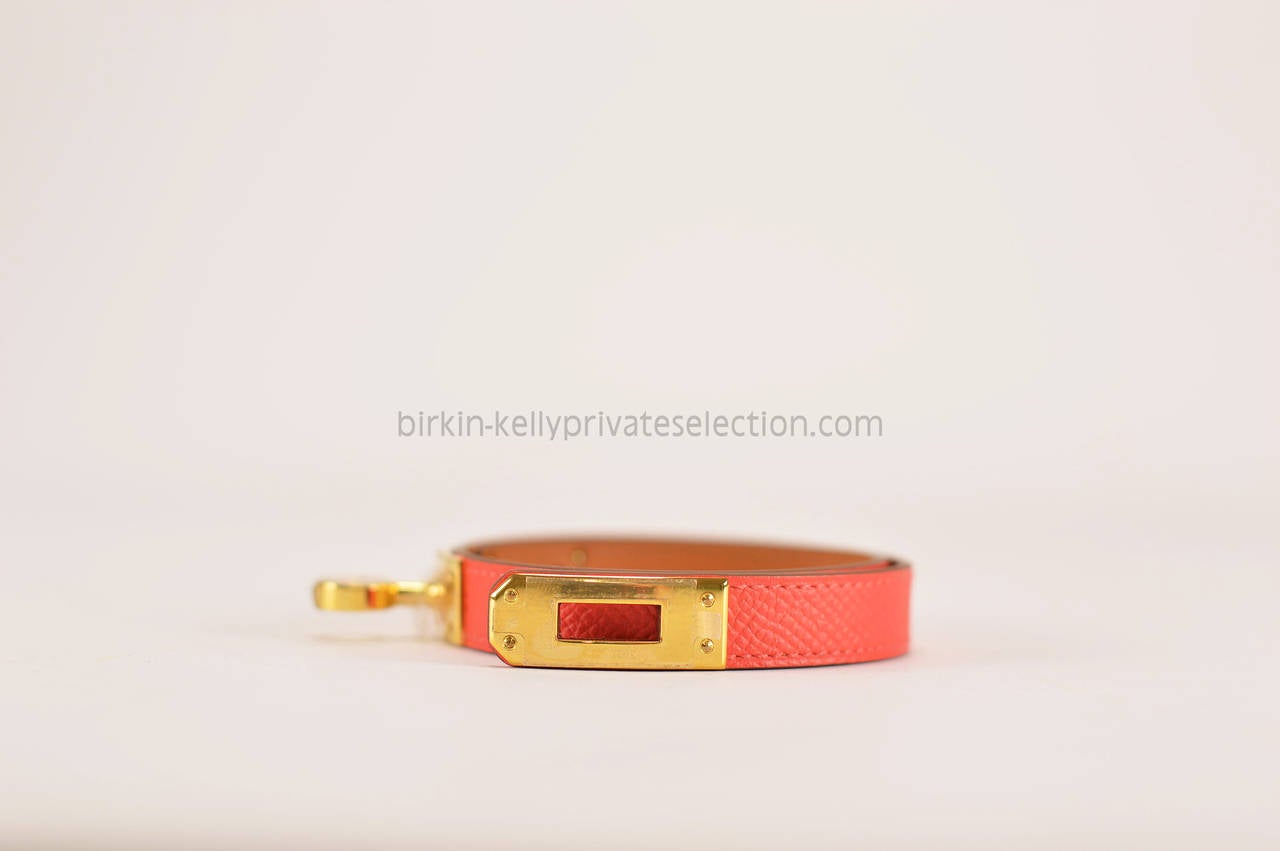 HERMES Bracelet KELLY DOUBLE TOUR M EPSOM PINK JAIPUR Gold Hardware 2015. In New Condition In Miami, FL
