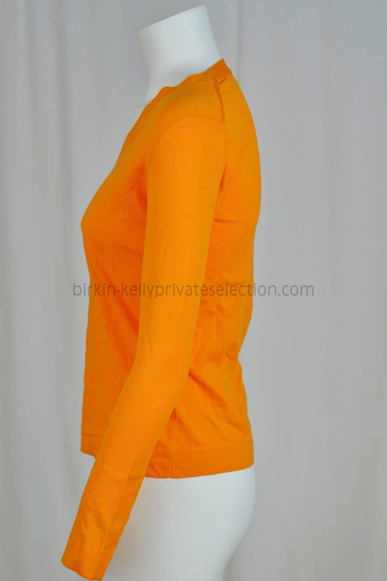 Women's HERMES Sweater COL V MANCHE LONGUE COTTON 34 Yellow 2015.