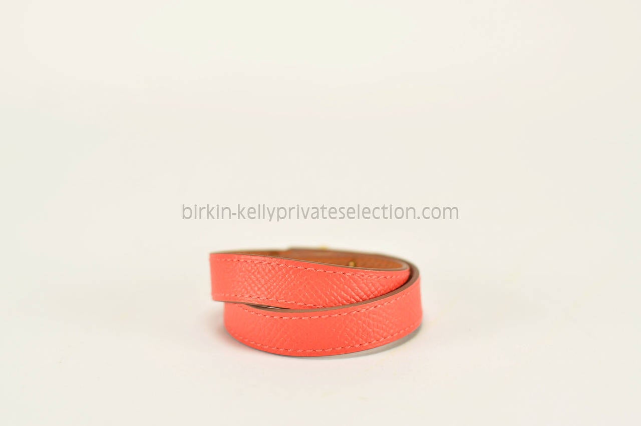 HERMES BRACELET KELLY DOUBLE TOUR EPSOM Pink JAIPUR GOLD HARDWARE 2015.