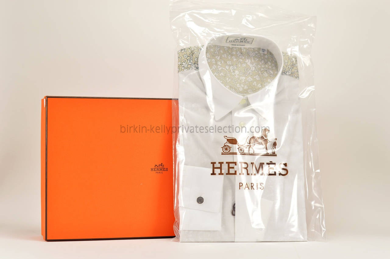 HERMES Shirt AJUSTEE IMPRIME JARDIN D ARMENIE Cotton 40 SABLE 2015. 4