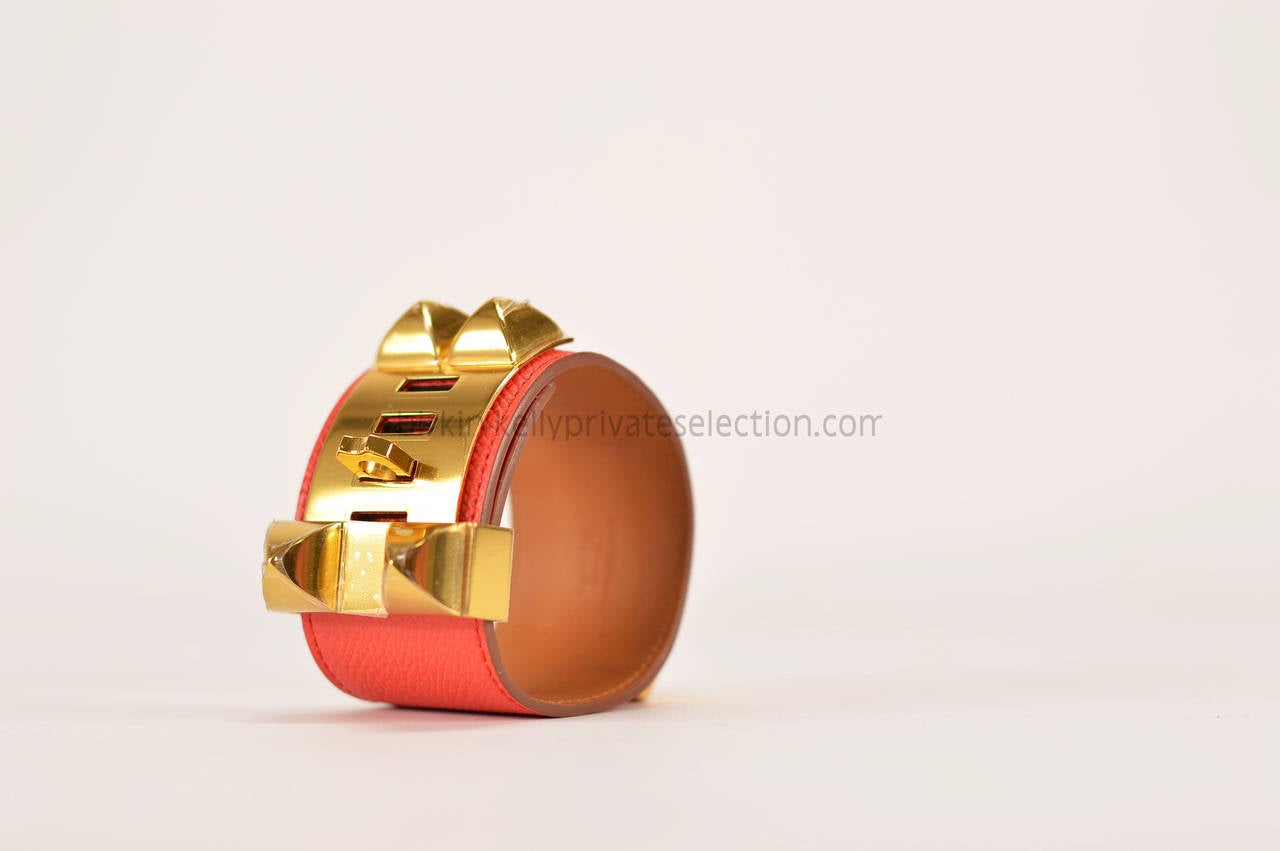 Artisan HERMES Bracelet Collier de Chien S Epsom PINK JAIPUR Gold Hardware 2015.