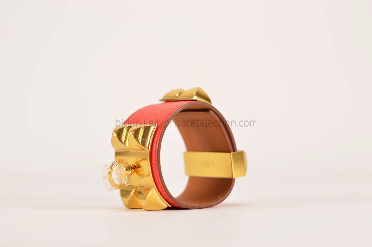 HERMES Bracelet Collier de Chien S Epsom PINK JAIPUR Gold Hardware 2015. In New Condition In Miami, FL