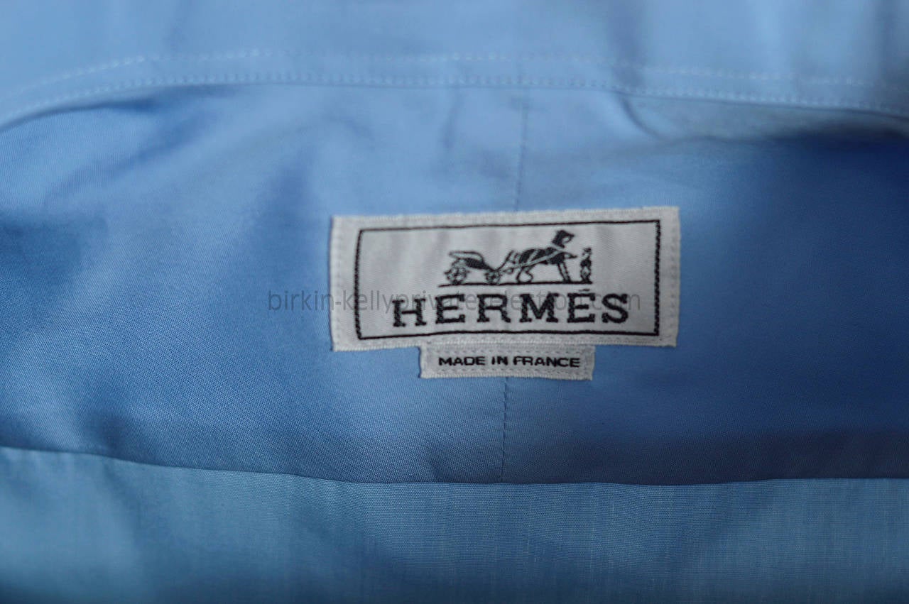 HERMES Shirt Ajustee Col Droite Cotton Poplin 42 Light Blue 2015. 5