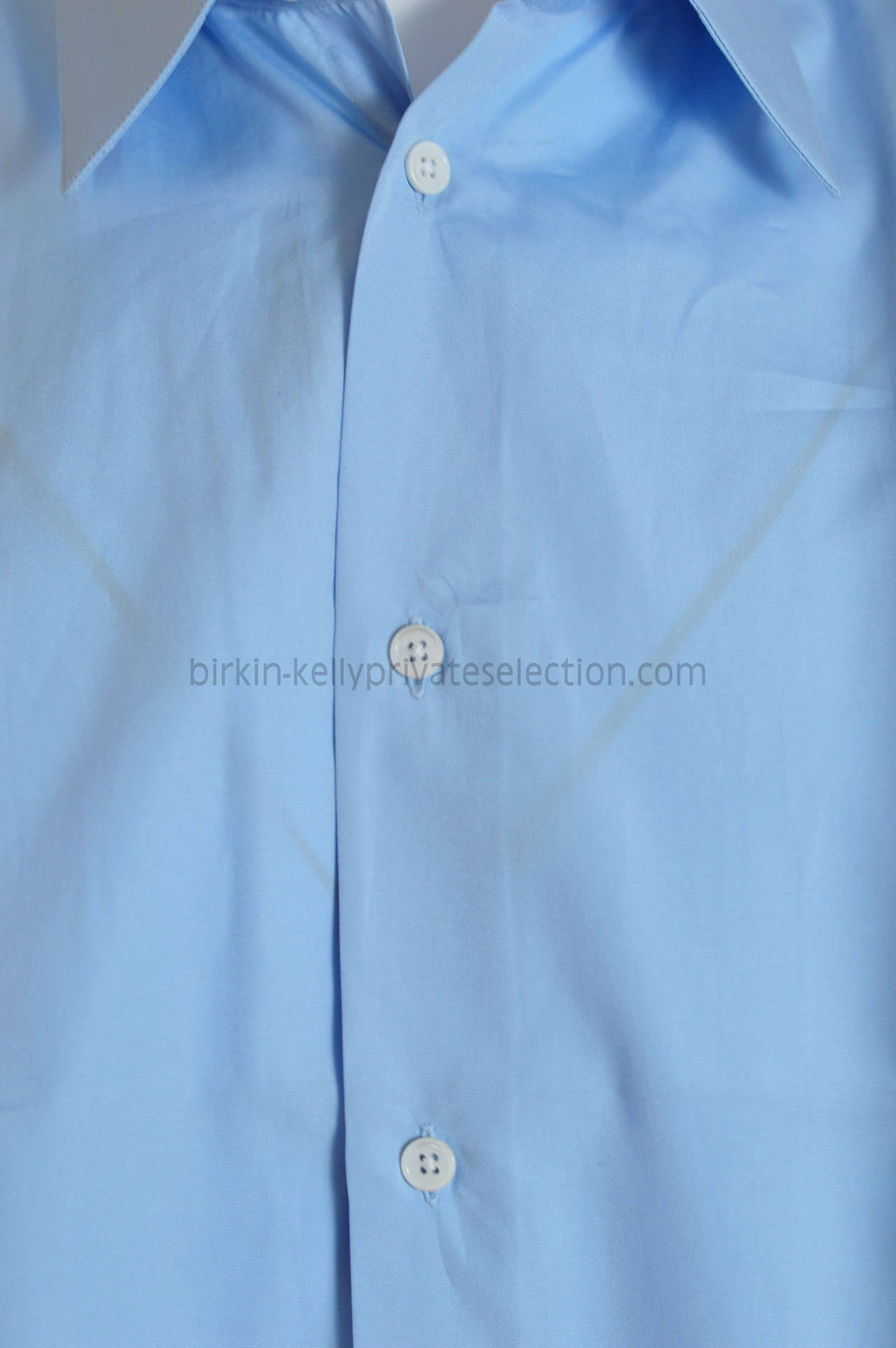 HERMES Shirt Ajustee Col Droite Cotton Poplin 42 Light Blue 2015. 1