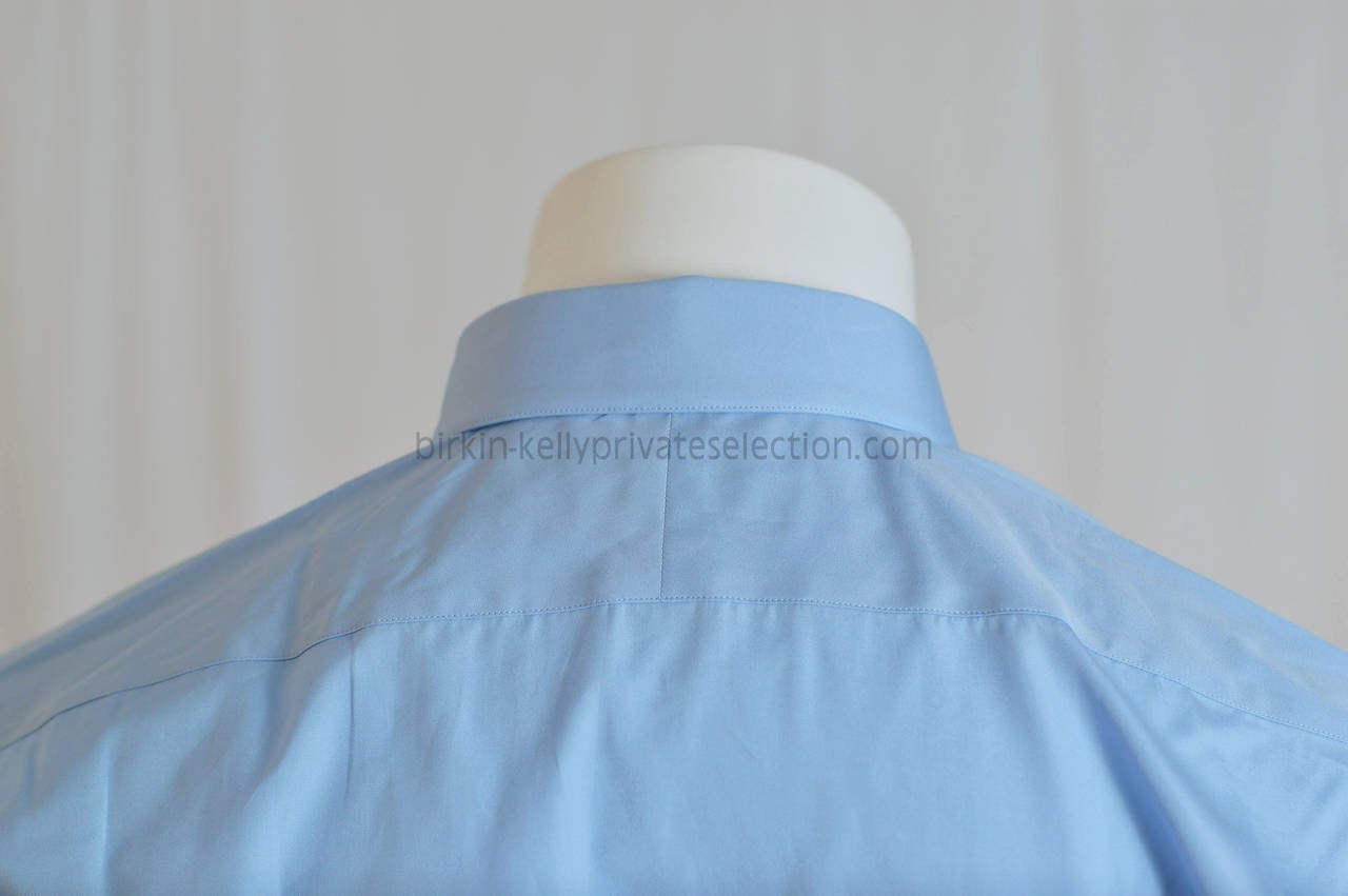 HERMES Shirt Ajustee Col Droite Cotton Poplin 42 Light Blue 2015. 3