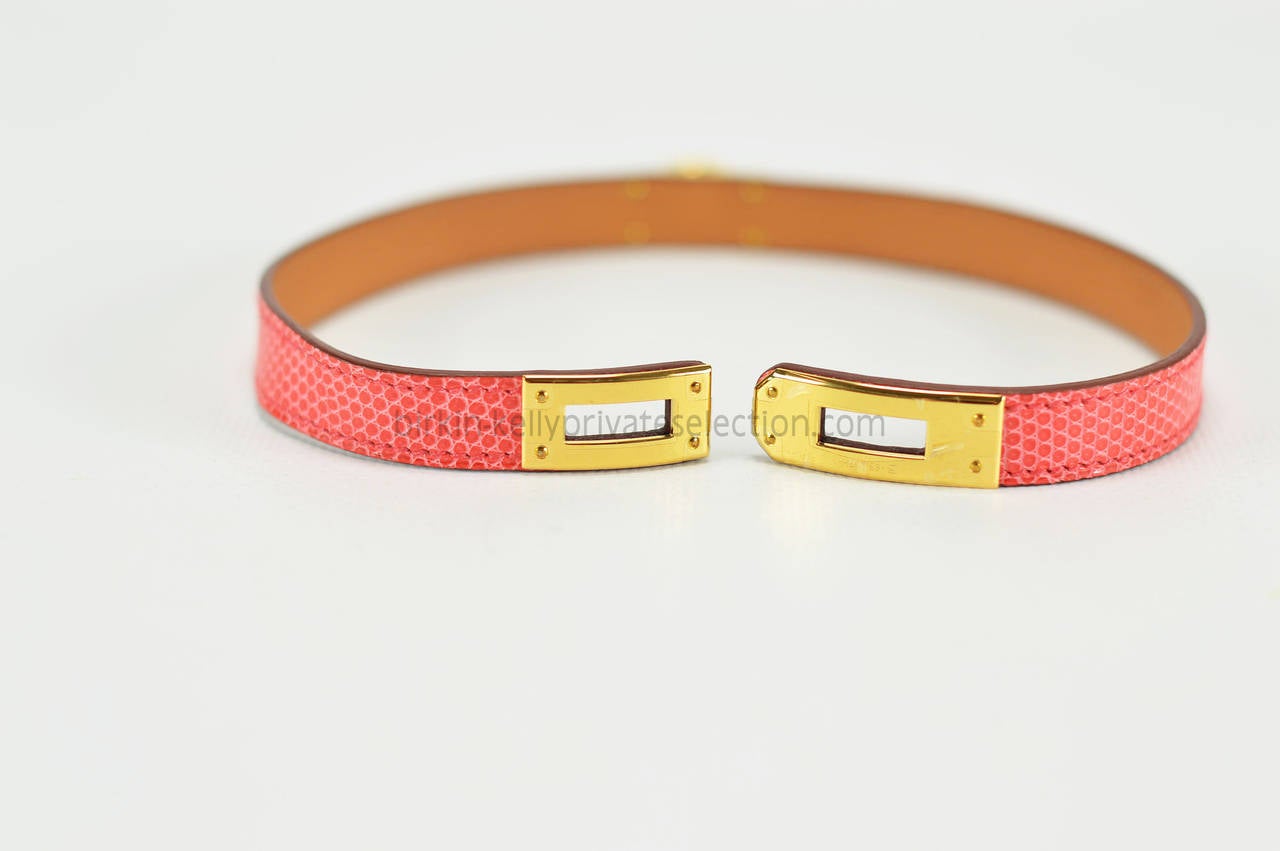 HERMES Bracelet KELLY DOBLE TOUR LIZARD NILOTICUS GOLD S 2015 In New Condition In Miami, FL