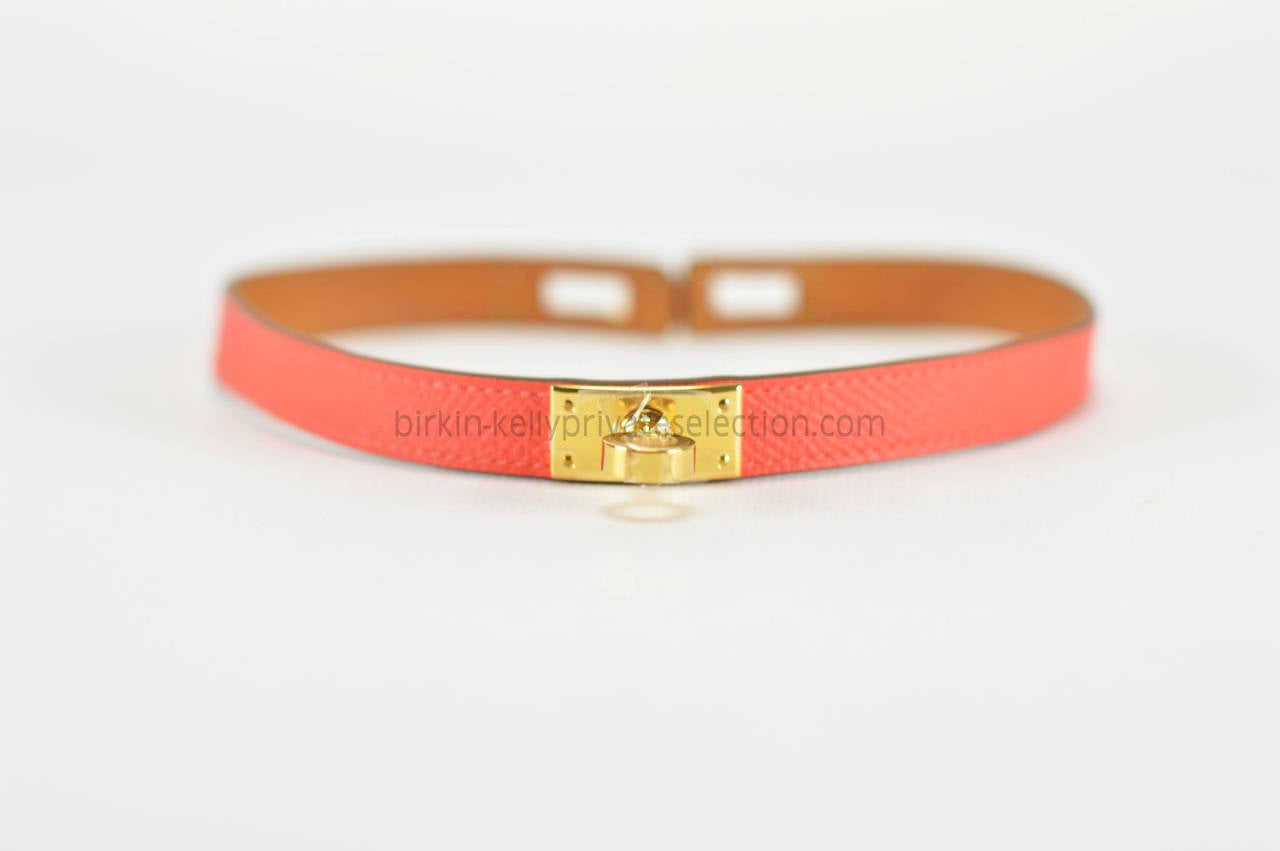 HERMES BRACELET  KELLY DOUBLE Tour EPSOM PINK JAIPUR GOLD HARDWARE 2015. In New Condition In Miami, FL
