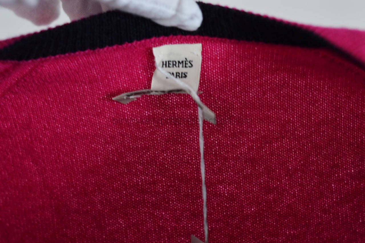 Hermes sweater COL V CACHEMIRE 36 ECOSSAIS BICOLORE MAGENTA 2015. 2