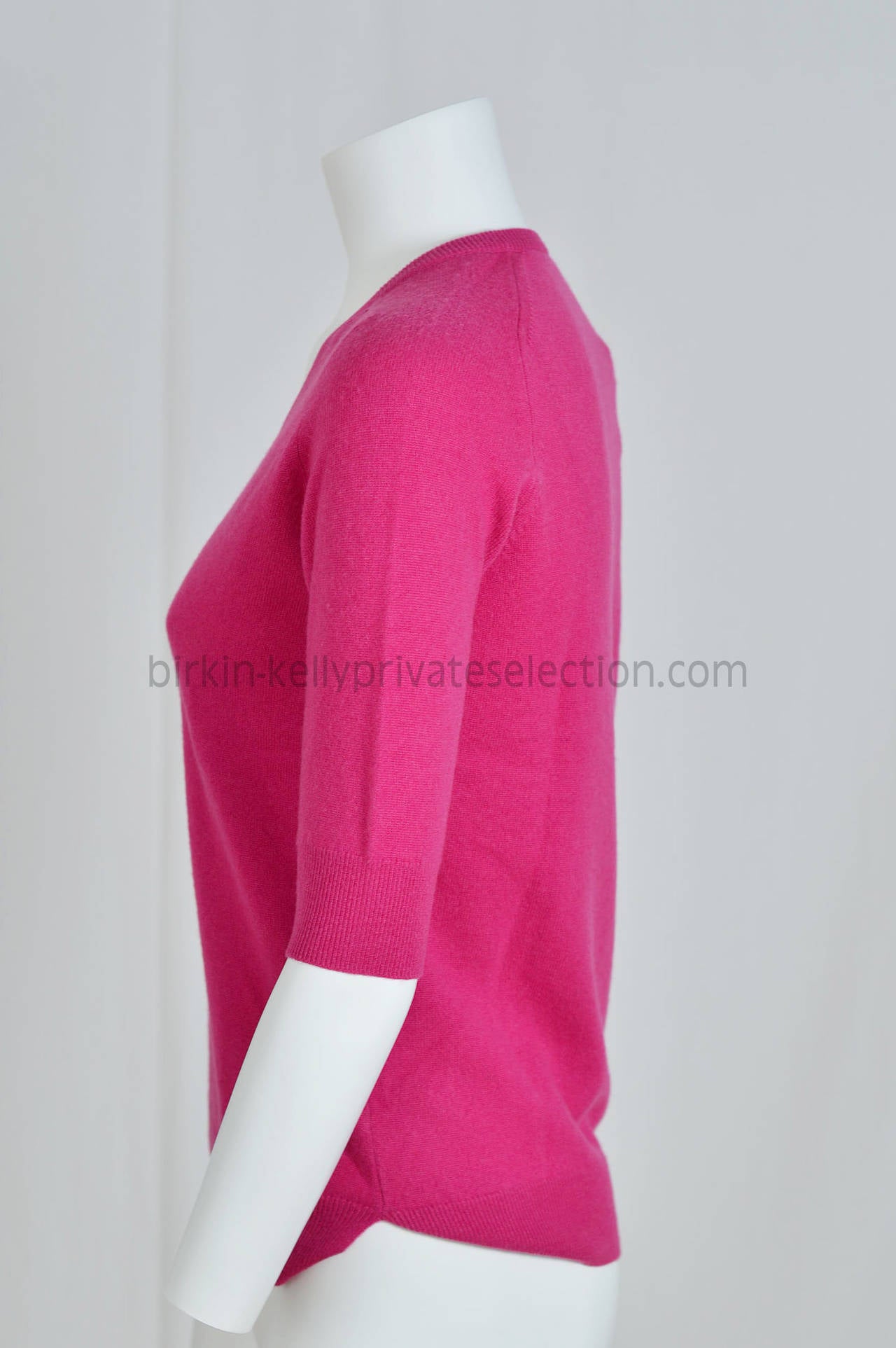 Women's Hermes sweater COL V CACHEMIRE 36 ECOSSAIS BICOLORE MAGENTA 2015.