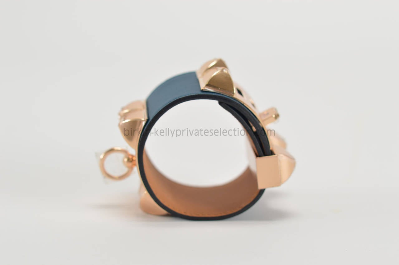 HERMES Bracelet Collier de Chien S SWIFT NAVY BLUE Pink Plated Hardware 2015. 1