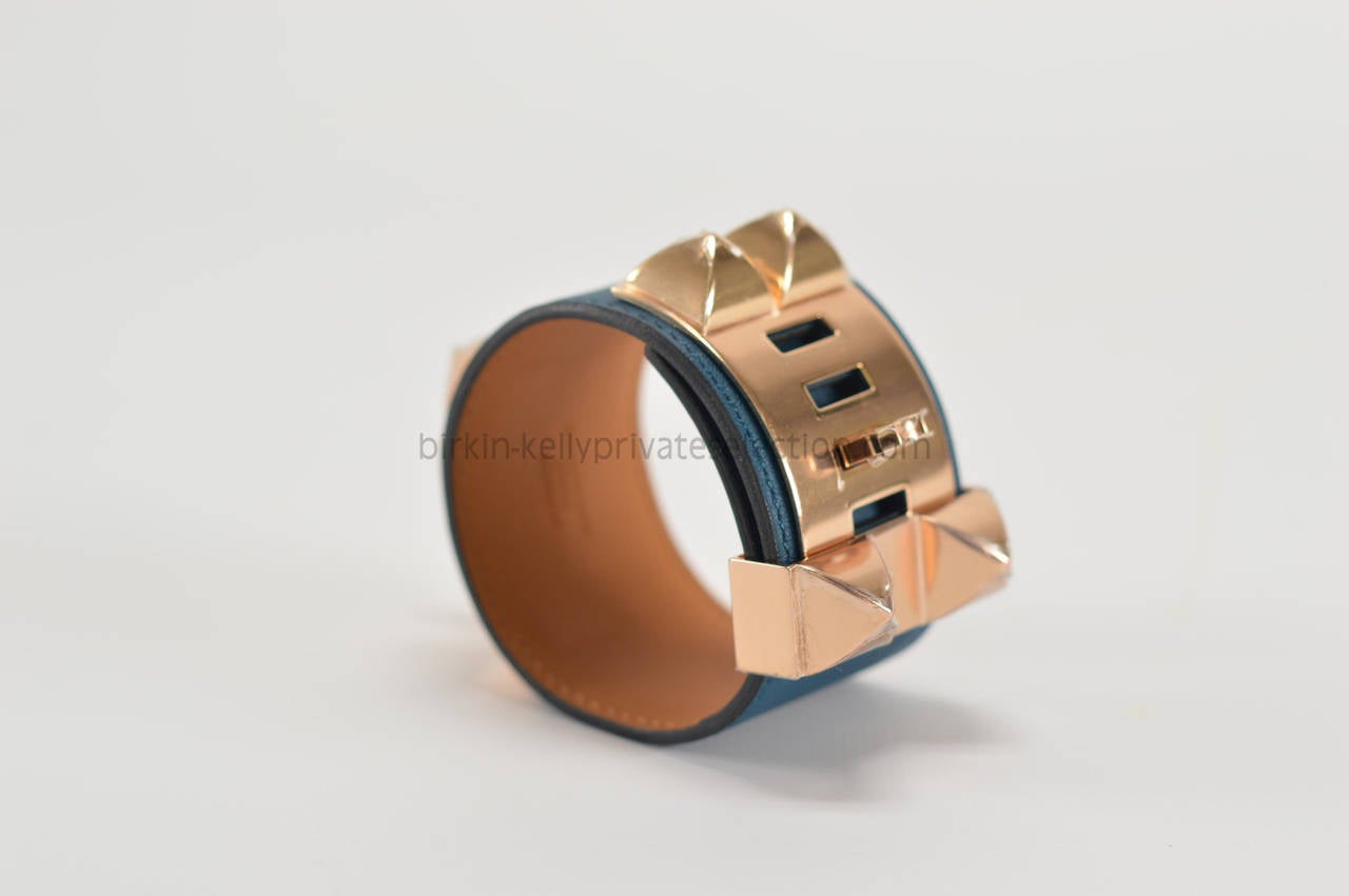 HERMES Bracelet Collier de Chien S SWIFT NAVY BLUE Pink Plated Hardware 2015. 2