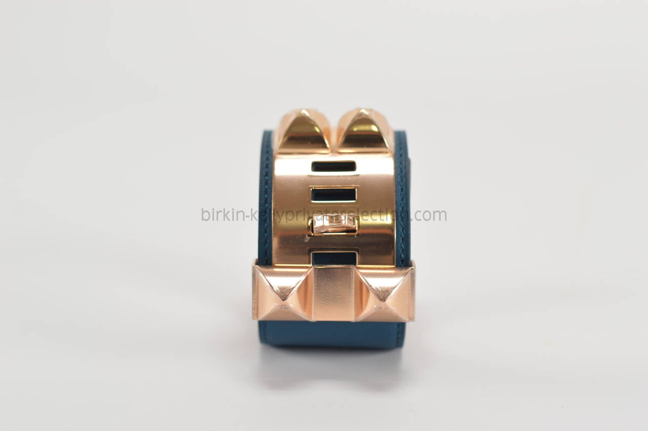 HERMES Bracelet Collier de Chien S SWIFT NAVY BLUE Pink Plated Hardware 2015. 3