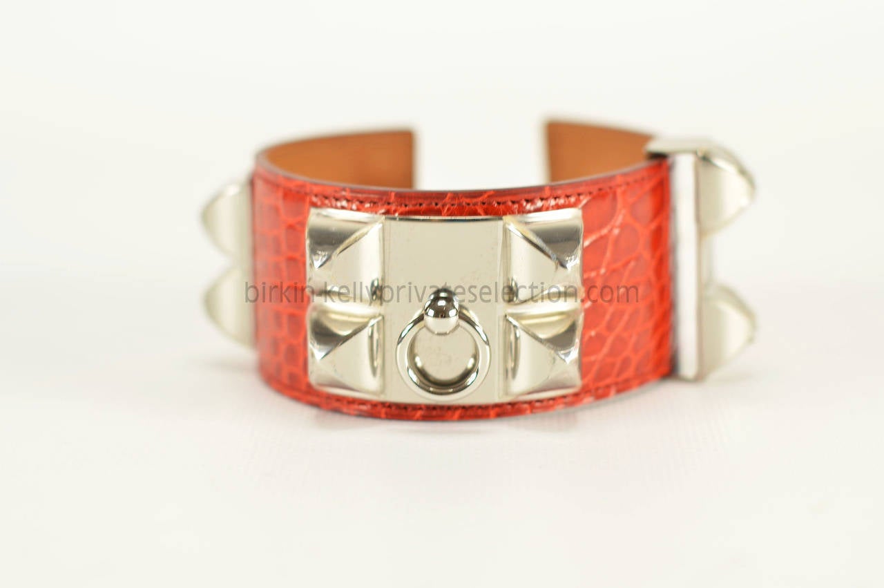 Women's HERMES BRACELET COLLIER DE CHIEN V2 Alligator Mississippiensis RED 2015.