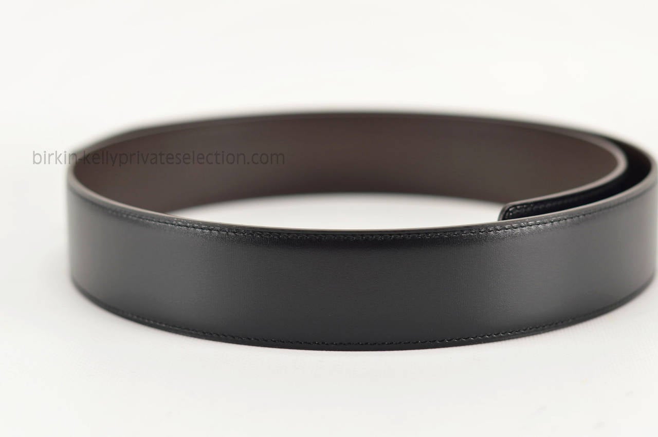 HERMES BELT H Box CHAMONIX LEATHER BLACK CHOCOLAT PALLADIUM ...