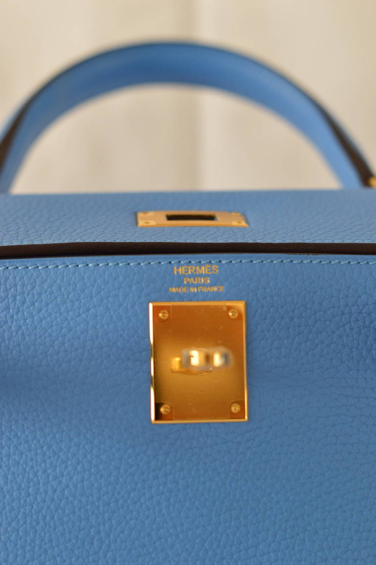 Hermes Handbag Kelly Retourne 28 Blue Paradise - New color. Gold ...  