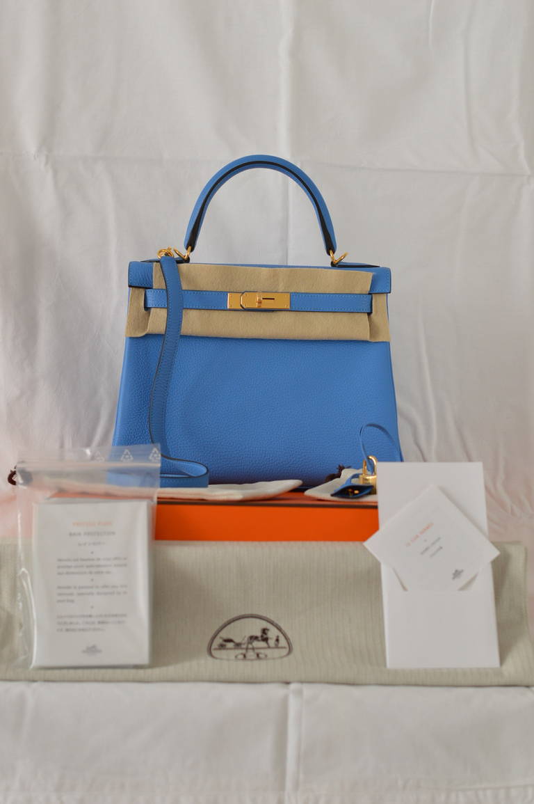 Hermes Handbag Kelly Retourne 28 Blue Paradise - New color. Gold ...  