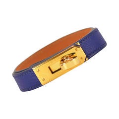 Hermes Bracelet Kelly Double Tour SWIFT BLUE SAPPHIRE GOLD Hardware Size M  2015