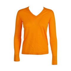 HERMES Sweater COL V MANCHE LONGUE COTTON 34 Yellow 2015.