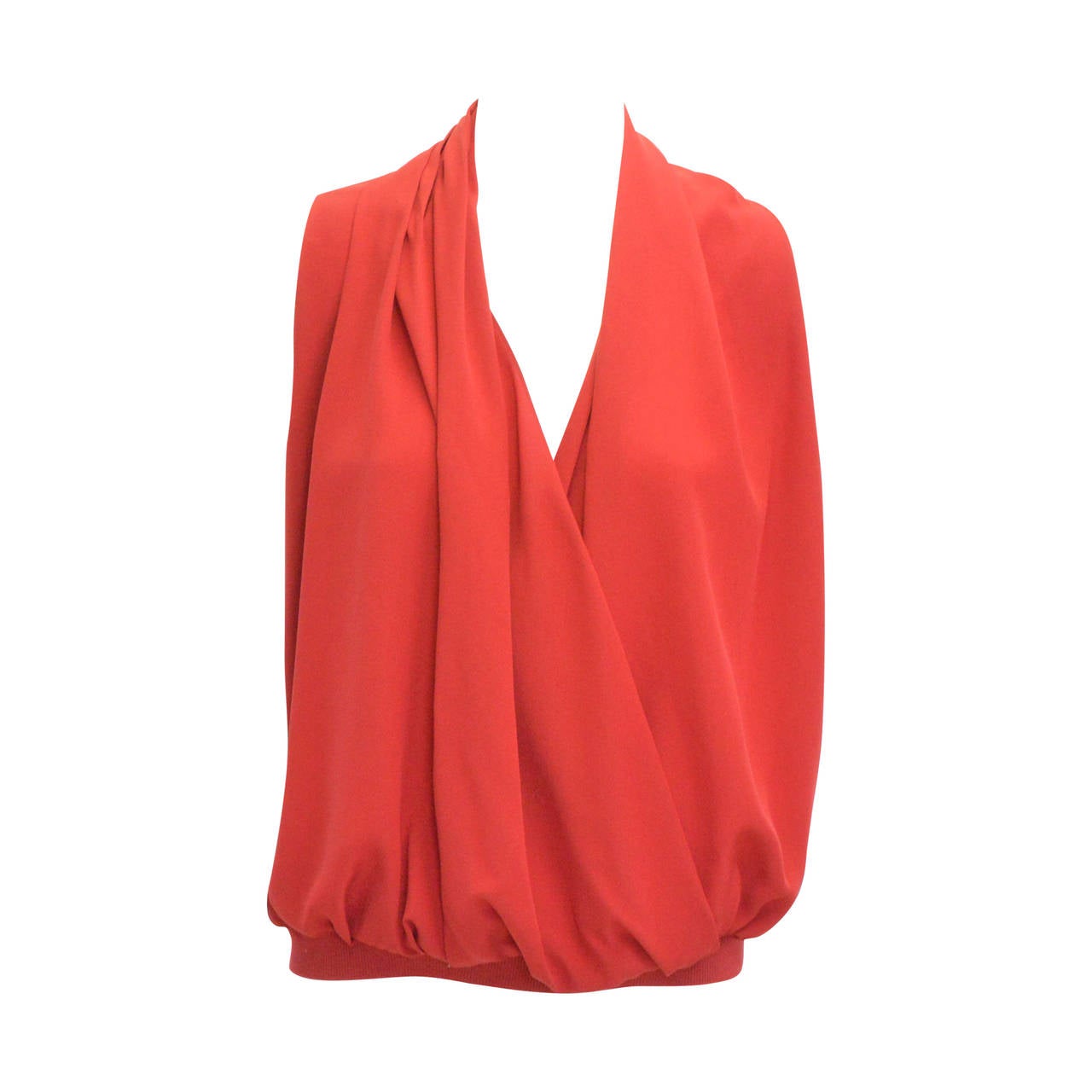 HERMES TOP DRAPE SS Sleeveless MAILLE CREPE DE CHINE ROUGE 2015.