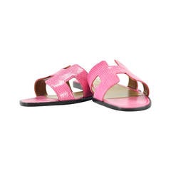 HERMES SANDALS Oran 38.5 LIZARD FUCHSIA 2015.