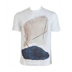 HERMES T-Shirt Fragments Imprime Cotton SM BLUE GREY 2015.