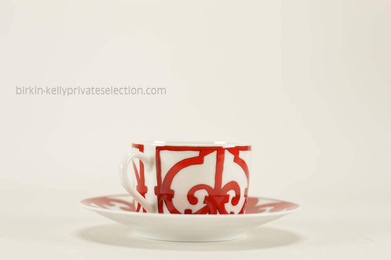 Hermes GUADALQUIVIR Tea Cup and Saucer set Red 2015. In New Condition In Miami, FL