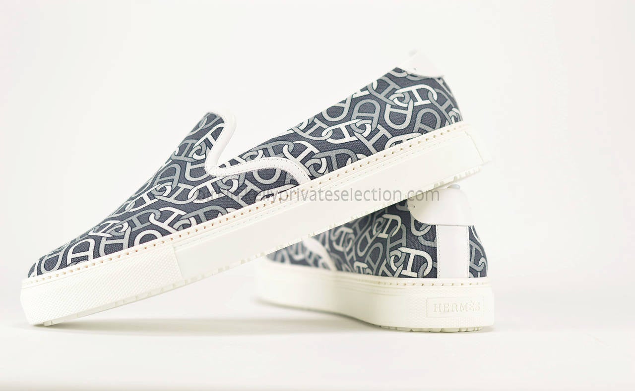 HERMES MOCCASIN KICK TOILE COTTON 41 IMPRIMEE ENTRENELEES/Leather 2015. 1