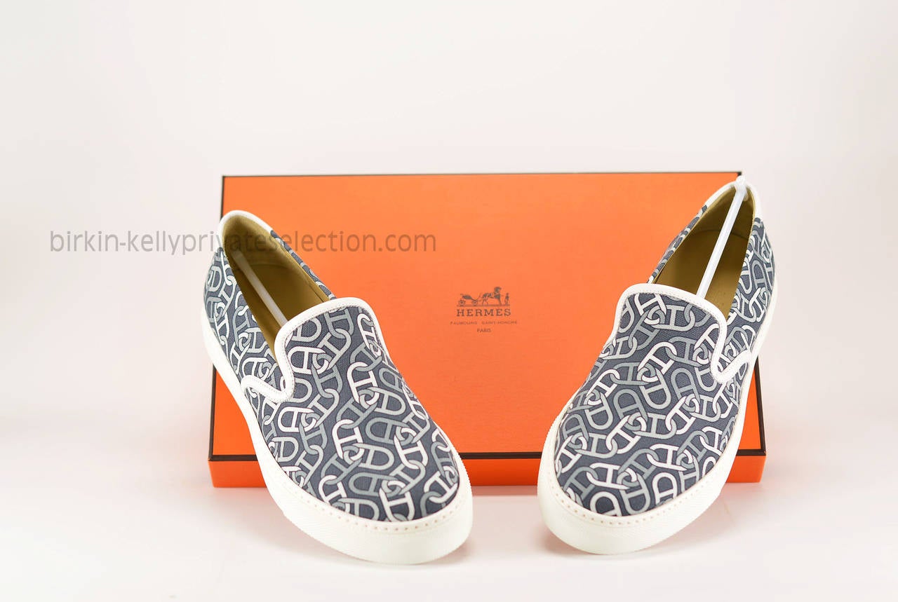 HERMES MOCCASIN KICK TOILE COTTON 41 IMPRIMEE ENTRENELEES/Leather 2015. 6