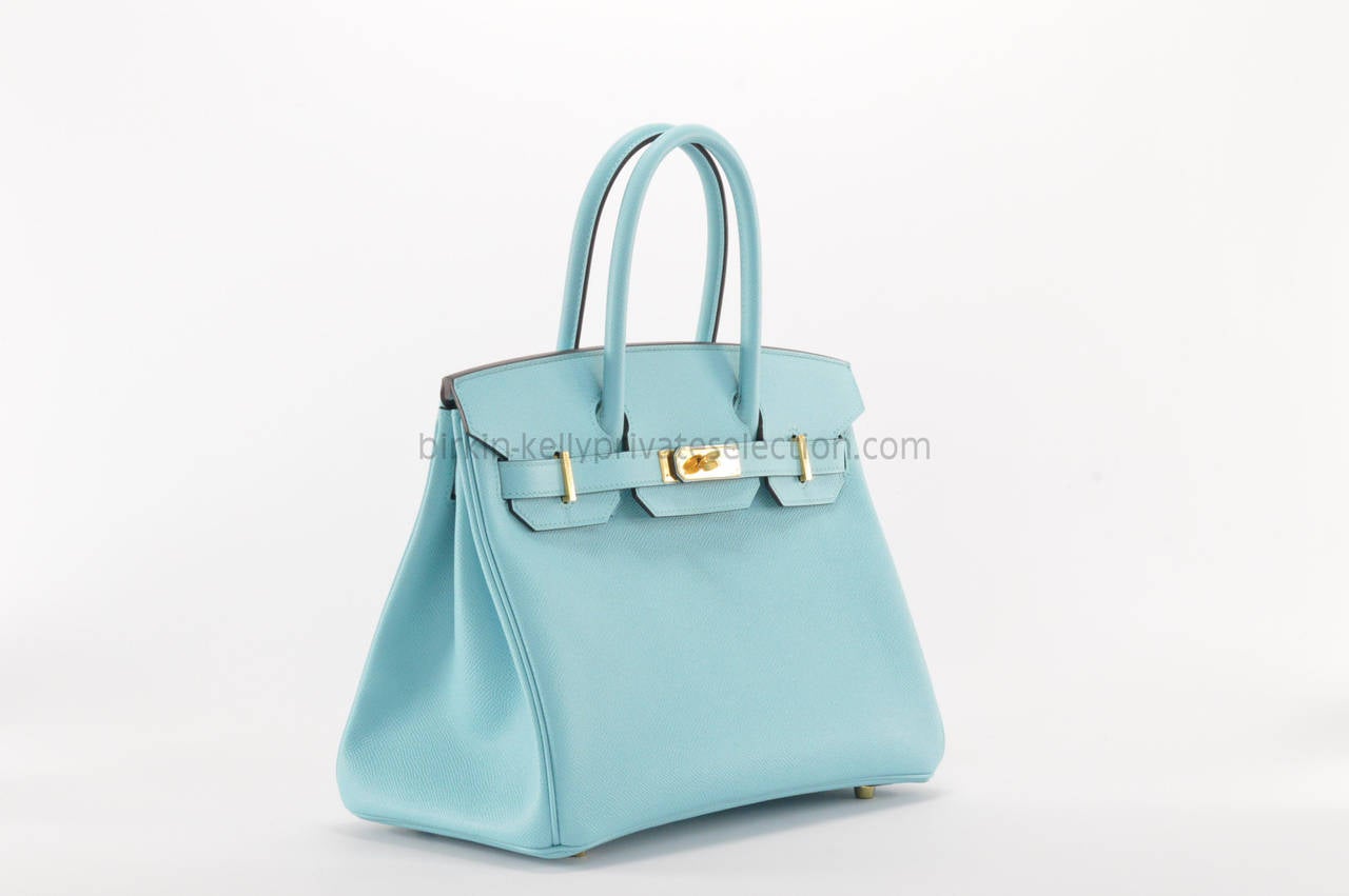 HERMES Handbag BIRKIN 30 EPSOM  Blue ATOLL GOLD HARDWARE 4