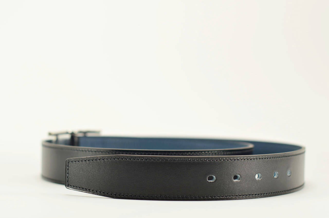 HERMES BELT Quentin 100 BOX, TOGO Black, Dark Blue Palladium Hardware 2015.