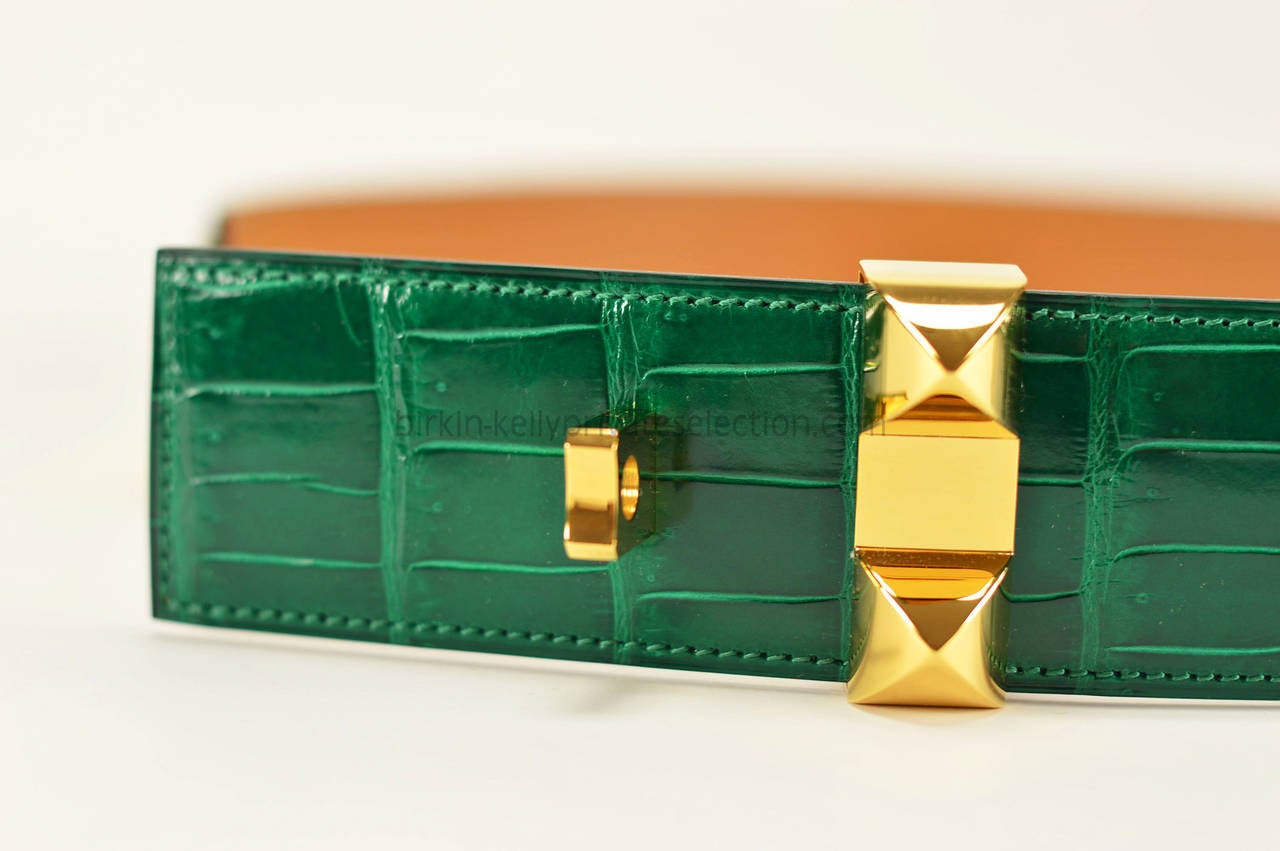 hermes belt collier de chien crocodile green  