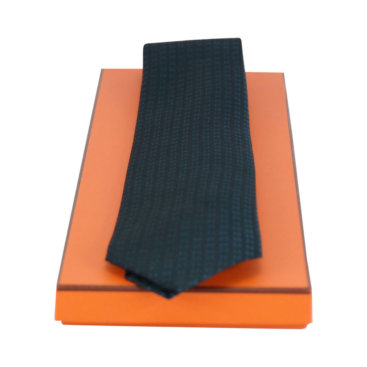 Hermes tie silk FACONNE H BICOLORE BLACK BLUE COBALT 2015.