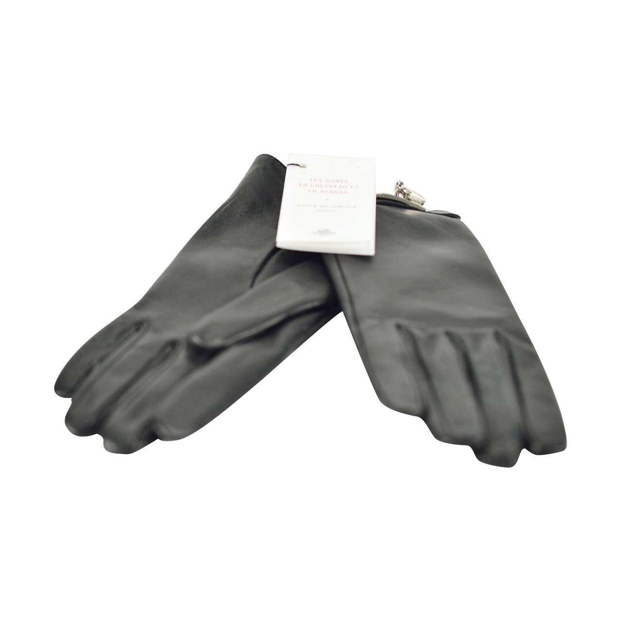 HERMES Gloves Woman SOYA Size 7 Black Palladium Hardware 2015.