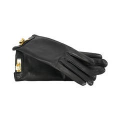 HERMES Gloves Woman SOYA Size 7 Black Gold Hardware 2015.