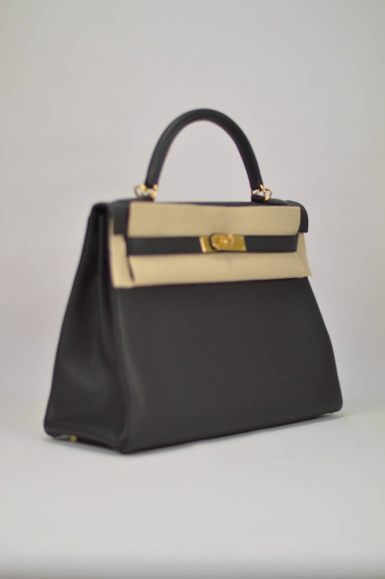 Herms Handbag Kelly II Black Retourne 32cm Taurillon Clemence ...  