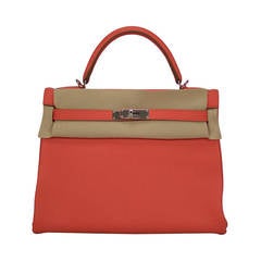 HERMES handbag Kelly II Retourne  32cm Jaipur Rose color, Palladium Hardware.
