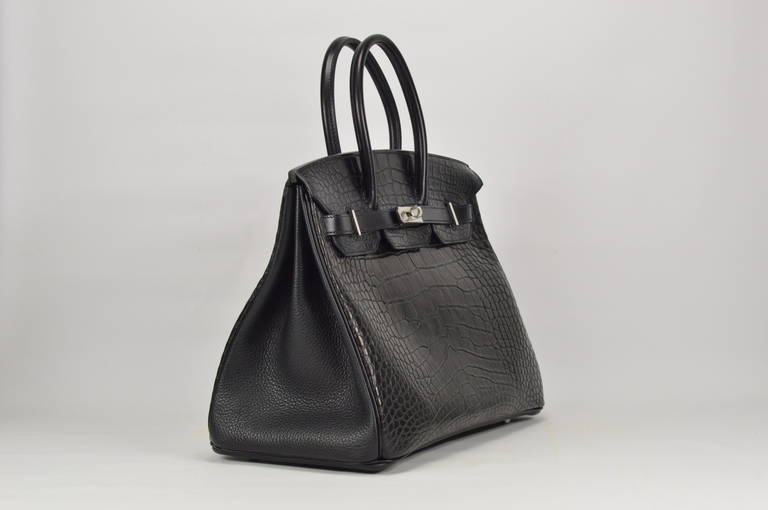 2014 "NEW" HERMES BIRKIN 35cm Black color, 3 Leathers with Alligator
