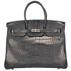 2014 "NEW" HERMES BIRKIN 35cm Black color, 3 Leathers with Alligator