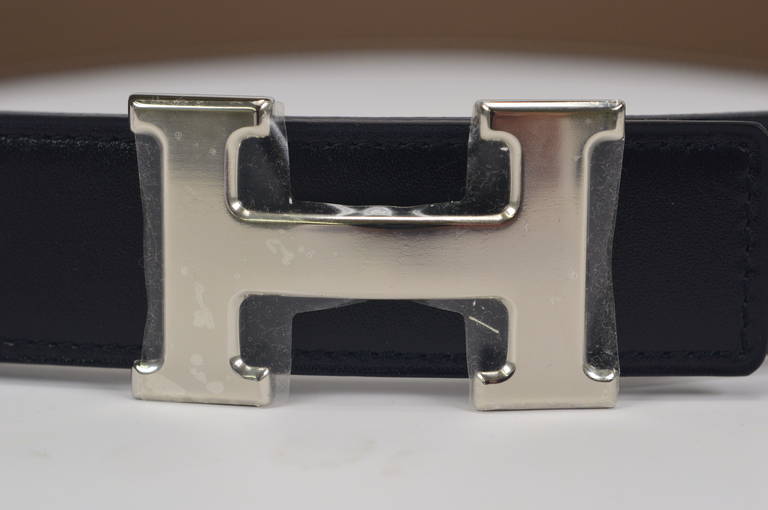 Hermès belt. Reversible leather black Etoupe Palladium Hardware