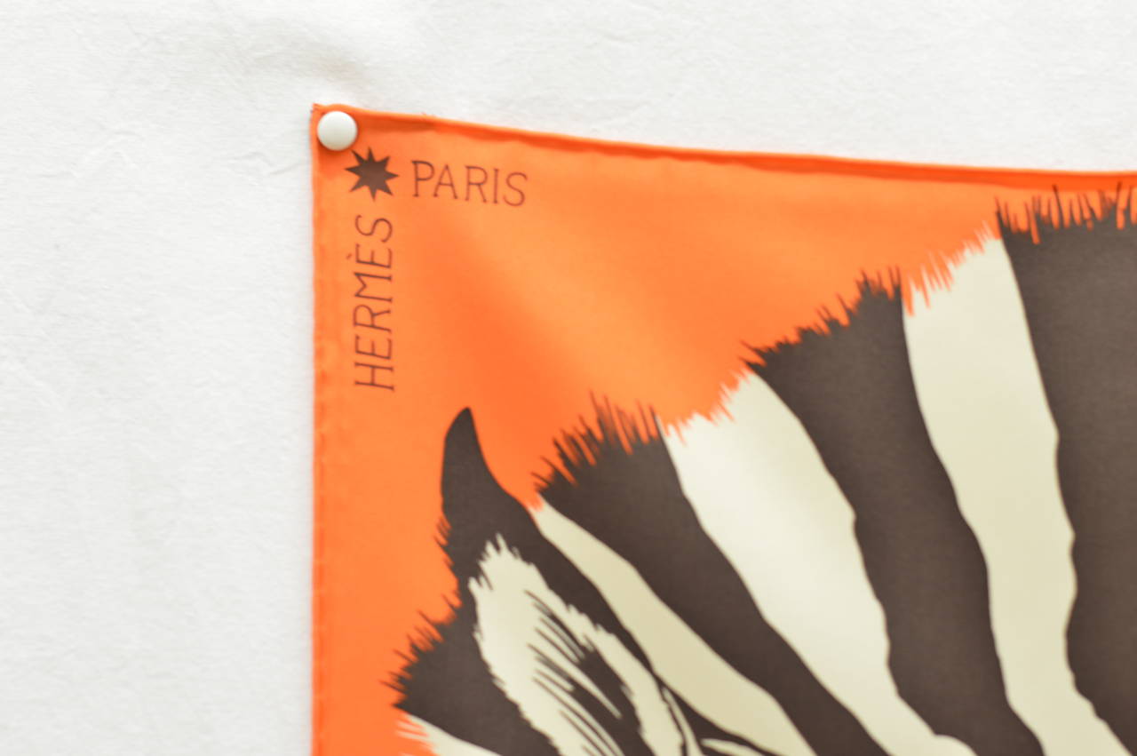 Herms Carr \u0026quot;Zebra Pegasus\u0026quot; Rouge/Orange/Bouton Dor 100%Silk. at ...  